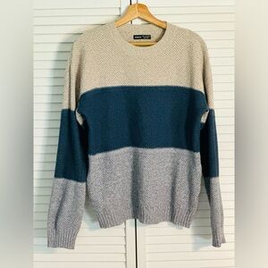 Blue & Tan Horizontal Striped Sweater